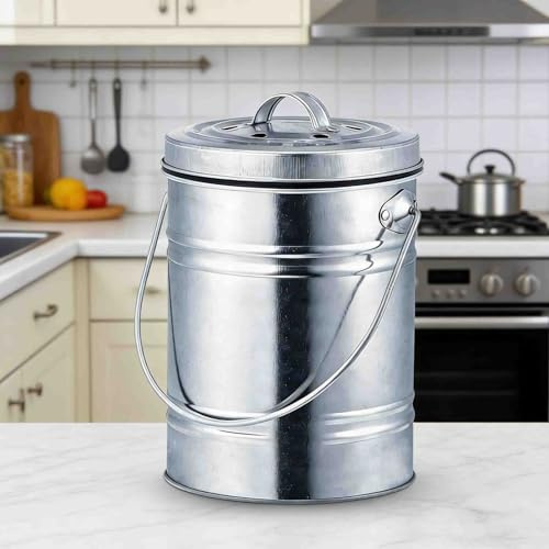 Cubo de compostaje de encimera, contenedor de compostaje de 3 l con filtración de carbón, contenedor de compostajes con Tapa y asa para Reciclaje Alimentos