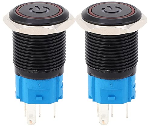 Marhynchus 2PCS Interruttori a Pulsante 16mm Interruttore in Metallo Autobloccante 1NO 1NC Interruttore a Pulsante di Accensione Luce LED per Simbolo Lampada a LED (220VAC)