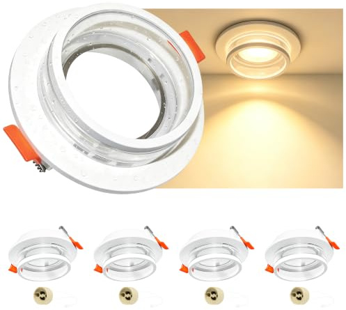 Aulaiyi 4er GU10 Einbaustrahler Set, IP44 Einbaurahmen mit GU10 Fassung, Blendfrei mit Halo-Effekt, Lochmaß Ø72–80 mm, für Bad & Küche, Schlafzimmer, Wohnzimmer, Vergilbungsfrei, Ohne Leuchtmittel