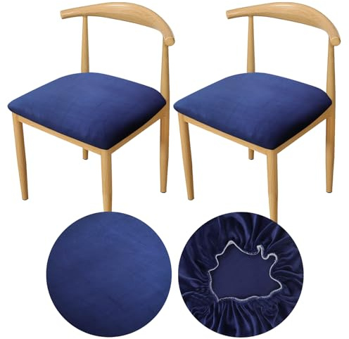 YINGAYOU Copri Seduta Sedie Copertura Cuscino Sedia Coprisedie da Pranzo Tessuti di Lusso in Velluto, Elastici Vestibilità Perfetta Morbidi e Bellissimi Lavabili Resistenti Alla Polvere (2 Blu scuro)