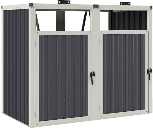Outsunny Casetta per Spazzatura Esterna 146x81x122 cm Grigio Scuro | 2 Sezioni, Acciaio Zincato, Coperchio Sollevabile a 180°, Capanno da Giardino per Giardino e Patio