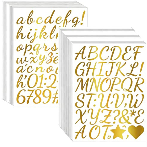 TIHNY 30 Hojas Pegatinas de Letras Doradas - Alfabeto Adhesivo de Vinilo Impermeable para Manualidades, Personalización de Álbumes de Recortes, Decoración de Fiestas y Proyectos de Bricolaje