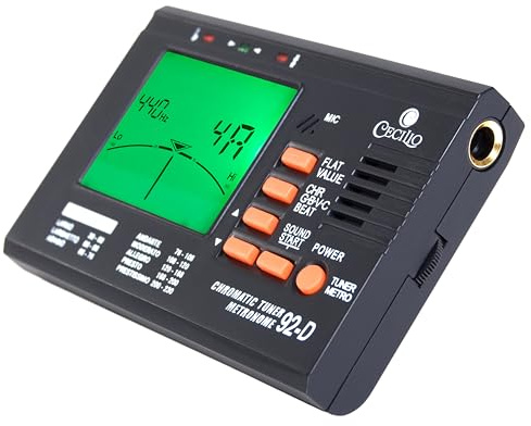 Cecilio Digital Metronome Tuner 2 in 1, Chromatic Tuner with Metronome for Guitar, Bass, Violin, Ukulele, High Visibility LCD, Precision Calibration
