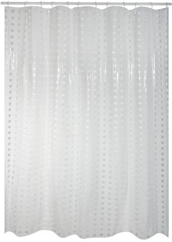 MSV, Rideau de Douche, en PVC, Revêtement antibactérien, 100% Vinyle, Design Moderne, Anneaux Inclus, Revêtement antibactérien et Hydrofuge, Lavable à 40°c, Blanc à Pois, 180x200 cm