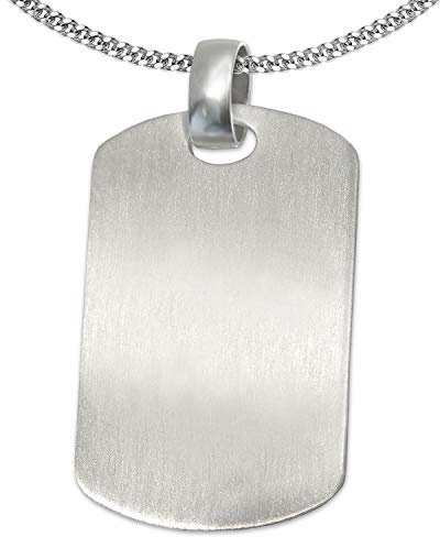 CLEVER SCHMUCK Dog Tag Halskette Anhänger große Erkennungsmarke 33 mm matt Kette Panzer 2 mm stark 60 cm lang Sterling Silber 925 im Schmucketui anthrazit