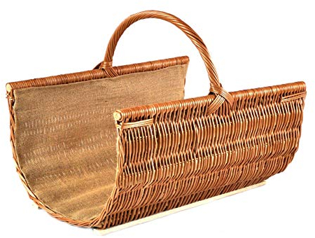 MyBer® Kaminholzkorb Rattankorb Weidenkorb stabiler Tragekorb für Holz verstärkt mit Jutefutter geflochten K12-453_1_K