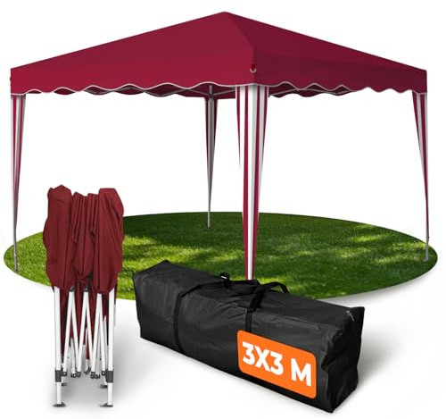 Kronenburg Tonnelle Pliante Étanche 3x3 m – Pavillon de Jardin Pop-Up Anti-UV 50+ en Rouge avec Sac de Transport pour Fêtes, Marchés, Camping