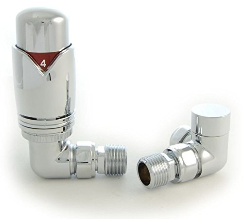 Thermostatic Radiator Valve Set - Realm Chrome Radiator Valves inc. Corner TRV & Lockshield