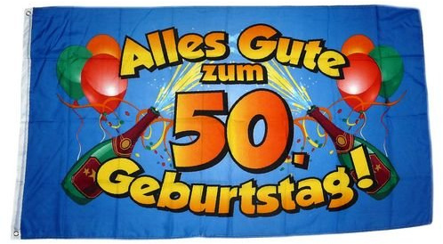 Fahne Flagge Alles Gute zum 50. Geburtstag blau 90 x 150 cm