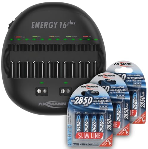 ANSMANN Energy 16 Plus Smart Battery Charger Universal Maintenance Station for AAA, AA, C, D, 9V Rechargeable Batteries and USB-Devices (iPhone, Android, Smartphone) +AA 2850 Slimline Rechargeable