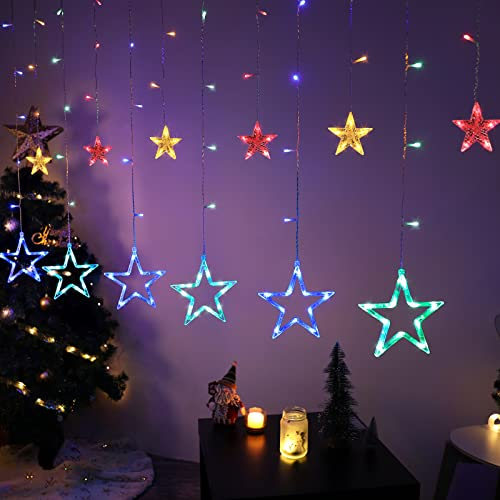 BLOOMWIN Guirnaldas Luminosas Estrellas Cortina Luces 2m x 1m 138 LED 12 Estrellas con Control Remoto 8 modos 5V USB Cadena Luces de Navidad para el Balcón, Ventana, Pared, Escaparate, Boda, Fiesta
