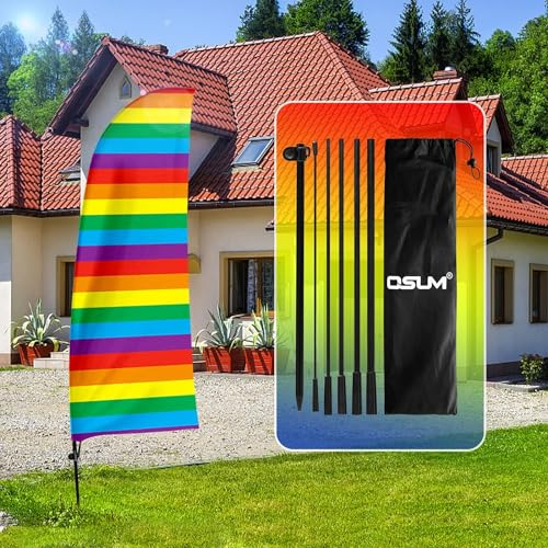 QSUM Bandiera Arcobaleno con Pennone Kit,8 ft Large Festival Flag Beach Bandiera Decorazione per Esterni, Spiaggia Bandiere, Banner da Giardino, Feather Flag