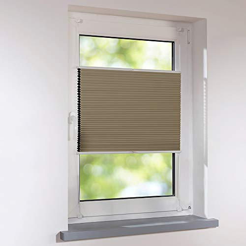 Sonnenschutz-HH - Plissee Faltstore Duett Wabenplissee UNIVERSAL verspannt auf Maß 75 x 220 cm - Farbe cappuccino - braun - Thermo Verdunkelung Faltrollo zum Schrauben oder Klemmen inkl. Klemmträger