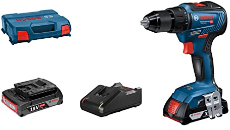 Bosch Professional 18V System Akku Bohrschrauber GSR 18V-55 (max. Drehmoment 55 Nm, 1.800 min⁻¹, inkl. 2x 2.0Ah Akku, Schnellladegerät GAL 18V-40, L-Case)