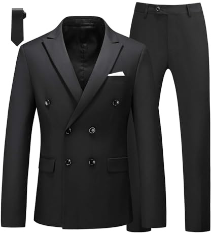 MOGU Suits for Men, 2 Piece Slim Fit Suit with Double Breasted Blazer and Tuxedo Pants, Jacket 42 & Pants 38 (42, Black)