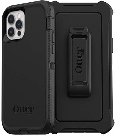 OtterBox iPhone 12 & iPhone 12 Pro Defender Series Case - BLACK, rugged & durable, with port protection, includes holster clip kickstand