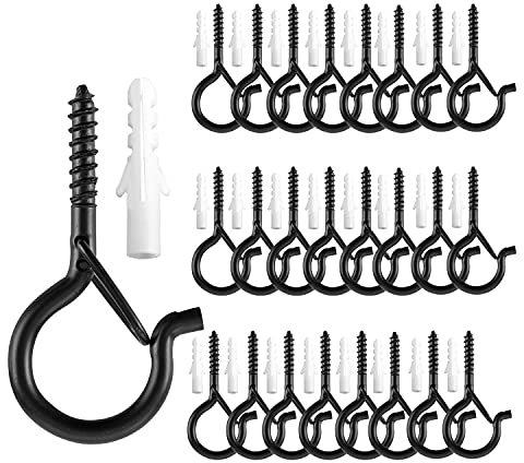 TAIHUIMY Screw Hooks Q-Hanger Hooks for Outdoor String Lights, Christmas Rope Lights Clips, Wall Cabinet Ceiling Eye Hook with Safety Buckle for Wire Party Light Plants Wind Chimes (24)