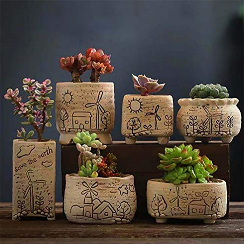 Sukkulenten Übertöpfe Windmill Town Blumentöpfe Steingut Keramik Runde Packung mit 6,Sukkulenter Topf nach japanischer Art,Kaktus Container Pflanzer Körbe Kästen Desktop Dekoration Geburtstag Hochzeit