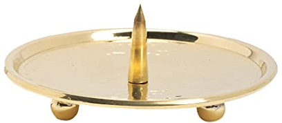 NKlaus Kerzenteller Ø10cm mit Dorn Rand & Füßen Messing Gold Kerznehalter Stumpenkerze 10555