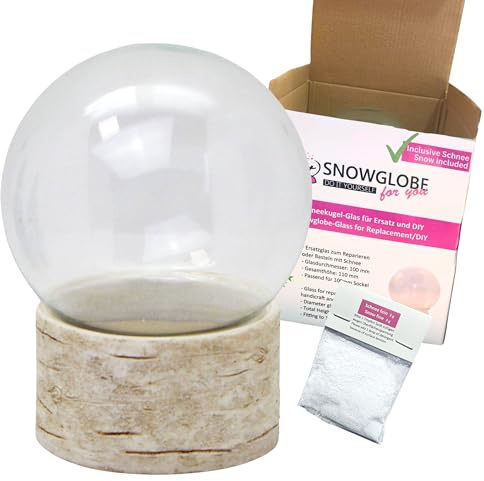 Snowglobe for You | Bastelset DIY Schneekugel m. 1 x Schnee | Do it Yourself mit Glaskugel und Polyresinsockel | 100mm Durchmesser (Holzoptik)