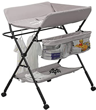 MeJa Baby Changing Table,Baby Changing Unit, Portable Folding Adjustable Changing Tables, Infant Care Station with Wheels and Storage,Diaper Organizer Station Table(Light Gray)