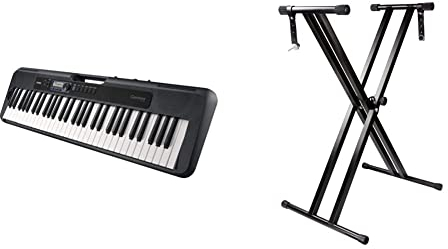 Casio CT-S300 Keyboard mit 61 anschlagdynamischen Standardtasten und Begleitautomatik & RockJam doppelstrebiger verstellbarer Keyboardständer mit Sicherungslaschen