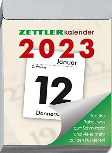 Tagesabreißkalender M 2023 - 5,4x7,2 cm - 1 Tag auf 1 Seite - mit Sudokus, Rezepten, Rätseln uvm. auf den Rückseiten - Bürokalender 302-0000