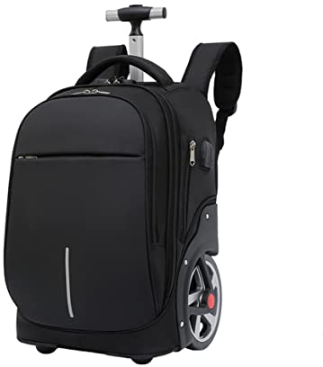 SYDARSYN Laptop Rucksack mit Rollen Trolley Schulrucksack Schultasche Tagesrucksack Schwarz Laptoptasche mit USB Ladeanschluss Business Notebook Tasche für Frauen Männer