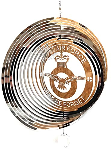 Royal Air Force Lest We Forget Stainless Steel Metal Garden Wind Spinner With Crystal Suncatcher - Great Garden Decor Ornament Part Of The Hanging Decorations and Hanging Ornaments Range