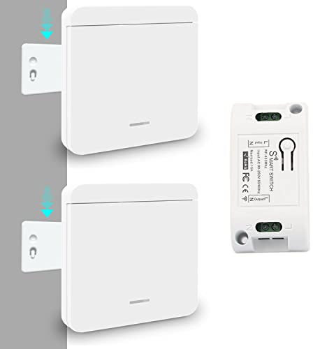 Tedeligo Interruttore Luce Senza Fili, Rimovibile Interruttore Wireless Con Trasmettitore Radio 100M 2300W Portata Telecomando Per Luci, Nessun Cablaggio Richiesto, Bianco(2trasmettitore 1ricevitore)