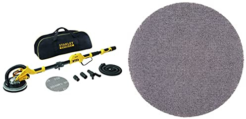 Stanley FATMAX Ponceuse Longue Portée à Cloison Sèche Filaire 750W 1700 trs/mn Anneau Lumineux LED Gamme FATMAX Robuste & wolfcraft 2287000 Lot de 5 Patins maille Carbure/Silicium G120 ø 225 mm gris