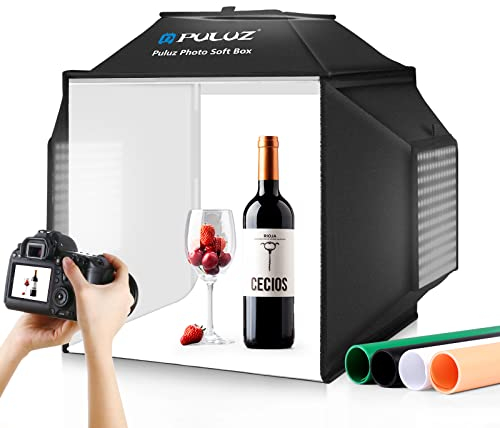 PULUZ Upgrade Studio Photo Box 40cm avec 480 LED, Kit Tentes de Shooting Professionnelle avec 3 Panneaux de Lumière 5500K et 4 Toiles de Fond en PVC pour la Photographie de Produits et de Bijoux