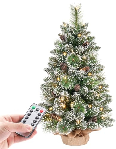 Yorbay Árbol de Navidad Artificial Pequeño de 40cm, Mini árbol de Navidad con Luz LED y Cono de Pino, decoración navideña para la Mesa del hogar