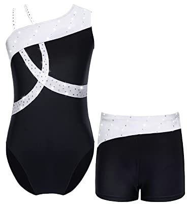 iEFiEL Mädchen Einhörner Turnanzug Glänzend Gymnastik Leotard Kinder Kleidung Set Ballett Trikot Tanz Kostüme mit Überkreuzte Träger X Weiß 146-152