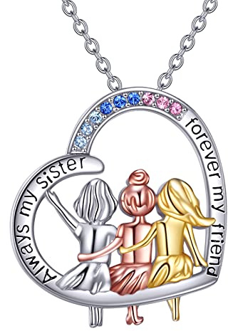 Schwestern Halskette Always My Sister Forever My Friend 925 Sterlingsilber Infinity Love Herz Anhänger Halskette Schmuck