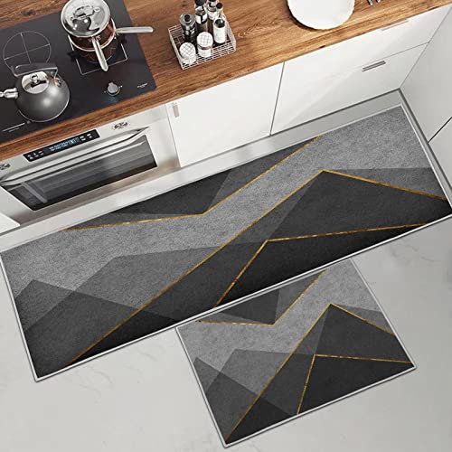 PQCXXA Lot de 2 Tapis de Cuisine antidérapant et Lavable, Super absorbants,Tapis pour Cuisine pour évier, Cuisine, Couloir, buanderie,40 x 60 + 40 x 120 cm