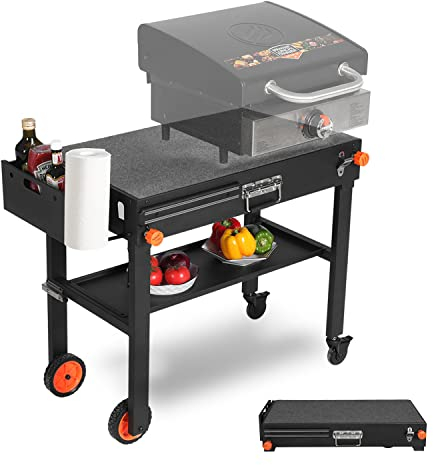 Portable Outdoor Grill Table, Folding Grill Cart Solid and Sturdy, Blackstone Griddle Stand Large Space, Blackstone Table with Paper Towel Holder, Grill Stand for Blackstones Griddle, Ninja Grills etc