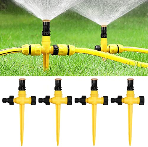 4 pezzi Irrigatore da Giardino, Irrigatore d'acqua Rotante a 360° Sistema di Irrigazione Circolare Automatico Regolabile per Giardino, Prato, Piante, Ortaggi e Fiori Pastorale (Giallo)
