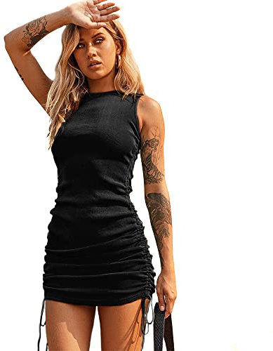KBRPEY Donna Vestito Senza Maniche Elegante Casuale Sexy Bodycon Club Abito da Festa Cocktail Estivo (Nero L)