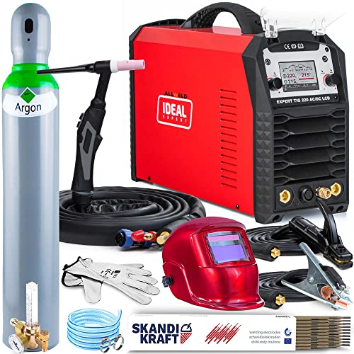 Ideal EXPERT TIG 220 AC/DC LCD - 200A WIG Schweißgerät AC DC 230V - Puls und MMA - Punktschweißen - HF-Zündung, Pre Flow und Post Flow, AC-Welleneinstellung - Job-Speicher, Set: ProfessionalPlus