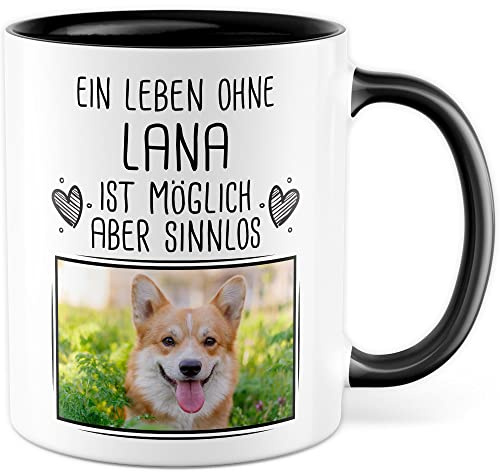 Haustier Tasse personalisiert mit Bild und Name custom Kaffeetasse Hund Katze Geschenk anpassbar Tierhalter personalisierbar Tier Kaffee-Becher Tierfreund Geschenkidee (Schwarz/Weiß)