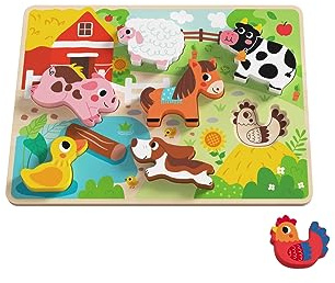Tooky Toy 3D Kinder Holz-Puzzle Tiere, 8-teiliges Steckpuzzle, ab 12 Monaten, Farbe:grün
