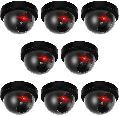 Kanayu 8 Pack Dummy Fake Camera CCTV Dome Fake Security with Flashing Red LED Light Wireless Surveillance Dummy CCTV for Outside Decoy Camera with Screws Tape for Indoor Outdoor Home (Black)