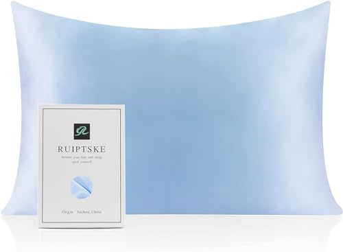Kissenbezug aus Seide, 100 % Seide, 22 Momme, Öko-TEX®-zertifiziert, Vorteile für Haar und Haut, Anti-Aging, Anti-Staubmilben (40 x 60 cm, Hellblau)