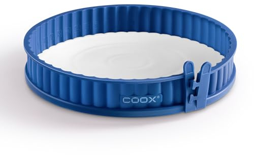coox Stampo per quiche con fondo in porcellana, diametro 26 cm, colore blu, perfetto per cuocere e tagliare direttamente sul fondo della porcellana