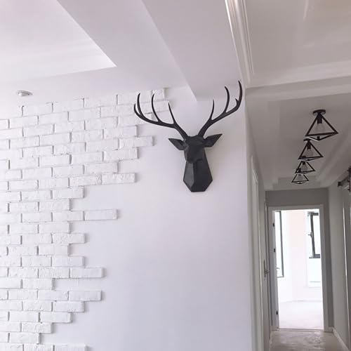 Hirschkopf Geweih Wanddeko Harz Hirschgeweih deko Geometrische Ornamente Hirsch deko Skulptur,Große 3D Wandhalterung Hirsch Tierkopf Skulptur für Wohnzimmerwand Wohnung Schlafzimmer Gartenhütte Flur