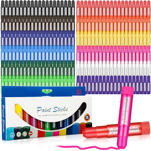 Noveread 20 Sets 240 Pcs Tempera Paint Sticks for Kids Each 12 Colors Washable Quick Drying Paint Sticks Bulk for Children Art Supplies Drawing on Paper Wood Glass Rock Poster Canvas