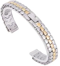 WUURAA Bracelet de montre en acier inoxydable massif for femme avec chaîne de montre en métal (Color : Silver+Gold, Size : 12mm)