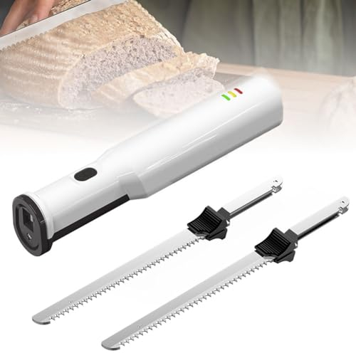 Couteau à découper électrique, couteau à pain, couteau à trancher la viande rechargeable sans fil avec 2 lames dentelées en acier inoxydable de 8 et déclencheur de verrouillage de sécurité, découper