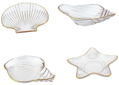 LIFKOME 4pièces Assiette De Service Fruit Étoile De Mer Avec Bord Doré Transparent Plateaux De Rangement Et Affichage De Bijoux Pour Décorations Et Fêtes